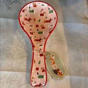 Festive Pink Spoon Rest with Dog Design